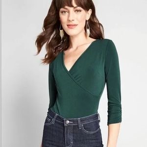 NEW ModCloth “Suits You Well” Faux-Wrap 3/4 Sleeve Bodysuit
